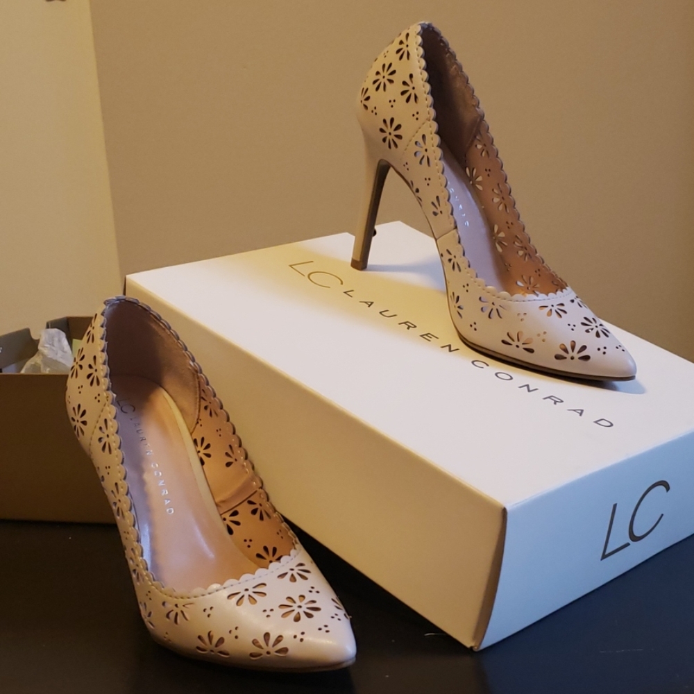 Lauren Conrad nude heels with cuts outs